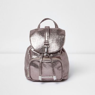 Girls silver metallic buckle backpack